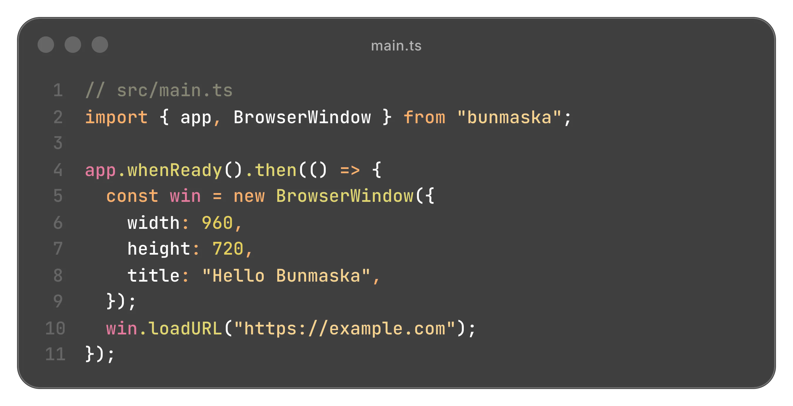 A minimal Bunmaska app - a few lines of TypeScript that open a native window